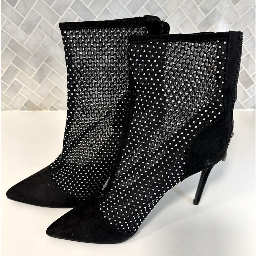 Rouge Helium Rhinestone bootie heels.